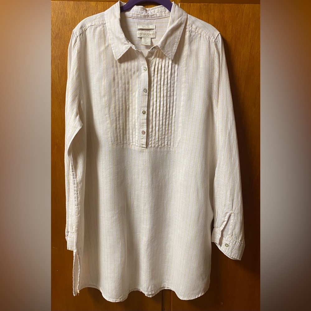 Cynthia Rowley 100% Linen Pleated Tunic Top